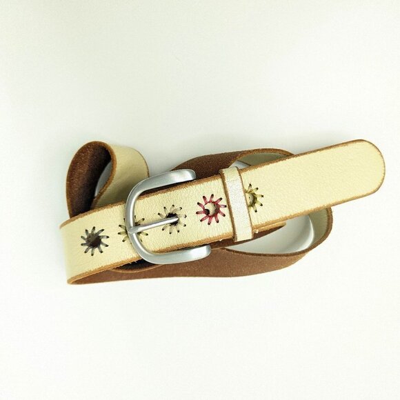 Y2K Gap Leather Off White Cream Belt Boho Retro 90's Vintage - Picture 2 of 8